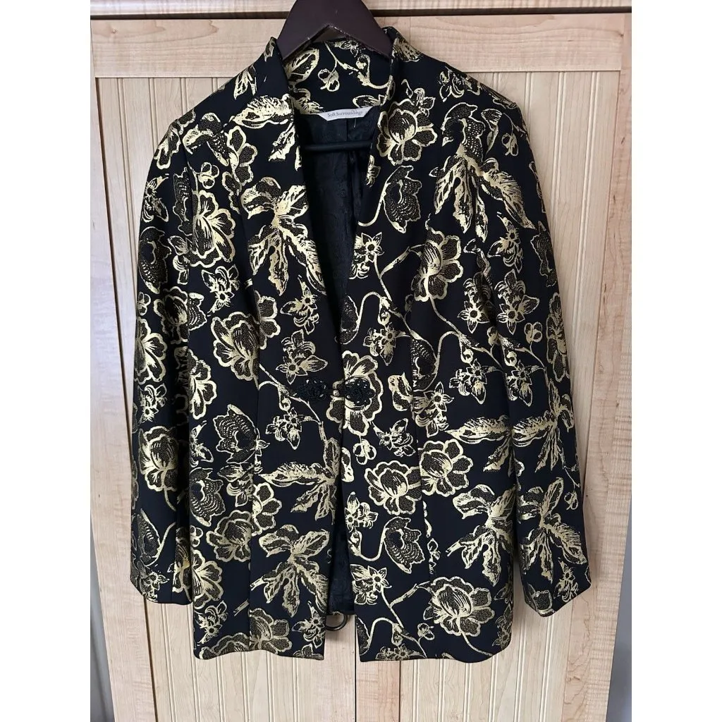Soft Surroundings Black Gold Jacquard Blazer Jacket Sz M Floral Boho Art Party - Image 2