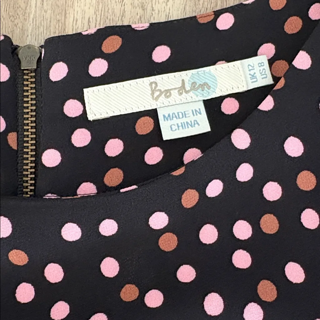Boden Delia Top Women’s Size 8 Crewneck Black Pink Polka Dots - Image 4