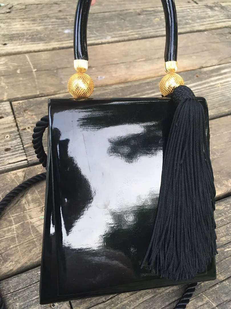 Classy Black Shine Rectangular Bag - Image 4