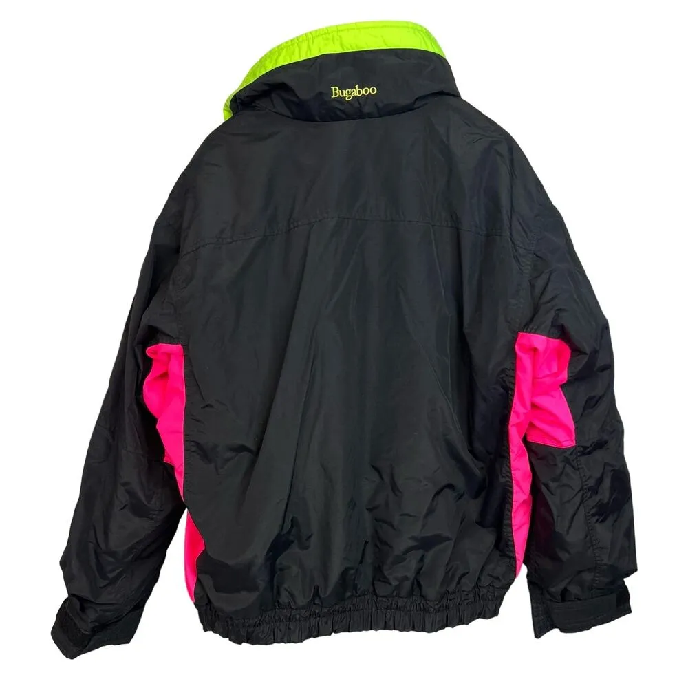 Columbia Vintage Ski Jacket 90s Large Neon Bugaboo Double Layer Coat Black Pink - Image 4