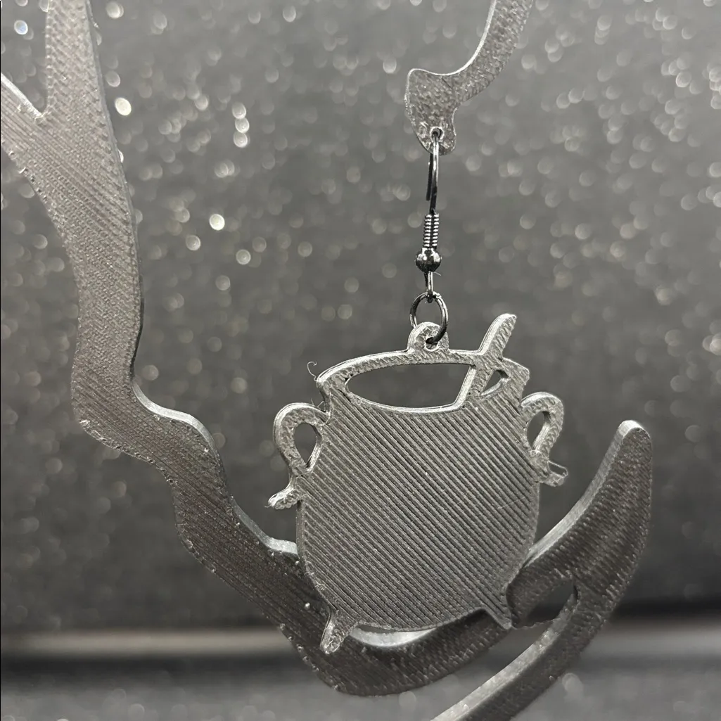 Witch’s Brew Cauldron Dangle Earrings – Spooky Halloween Vibes Black - Image 2
