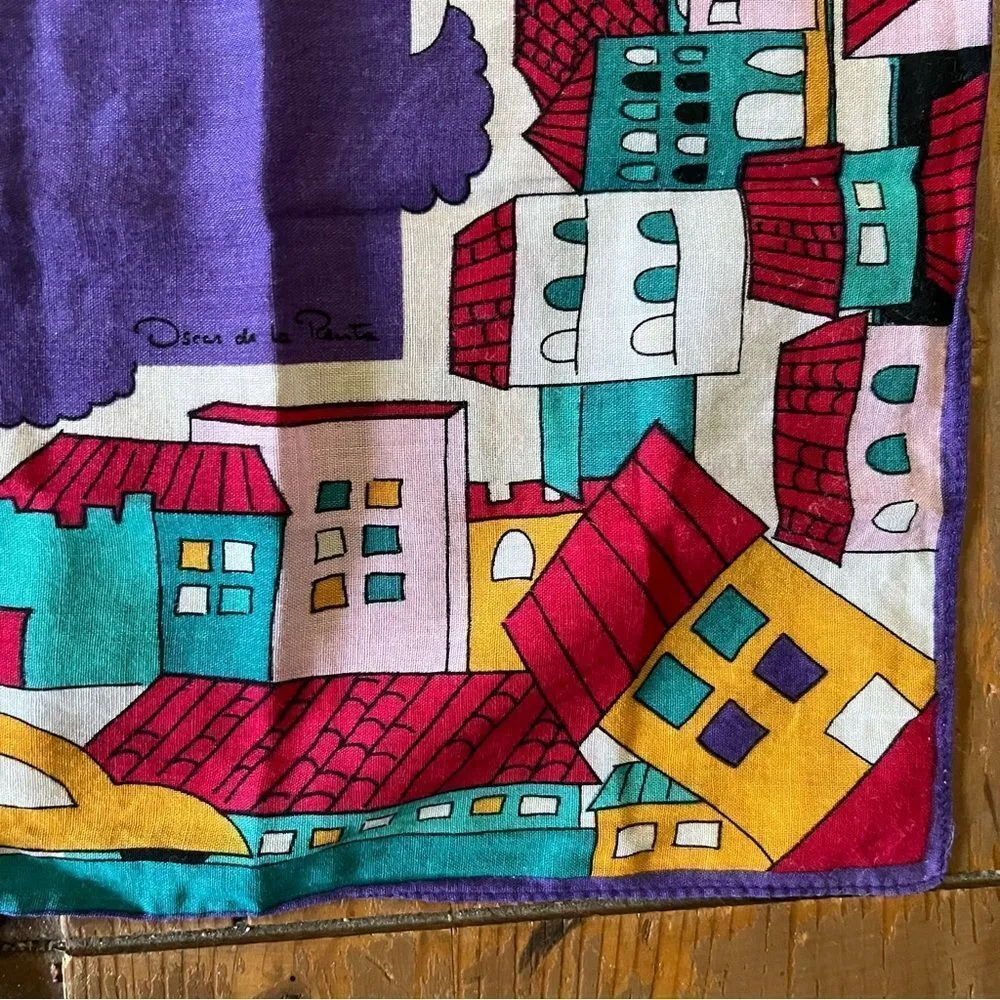 Oscar de la Renta Colorful Cotton Town Scape Scarf - Image 3