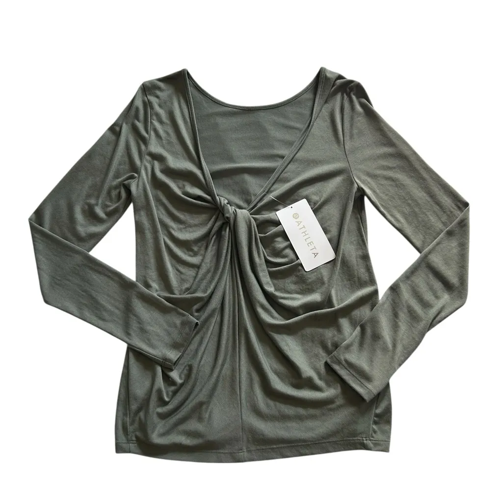 Athleta Waterfall Top Olive Lightweight Long Sleeve Twist Open Back NWT Size S - Image 8