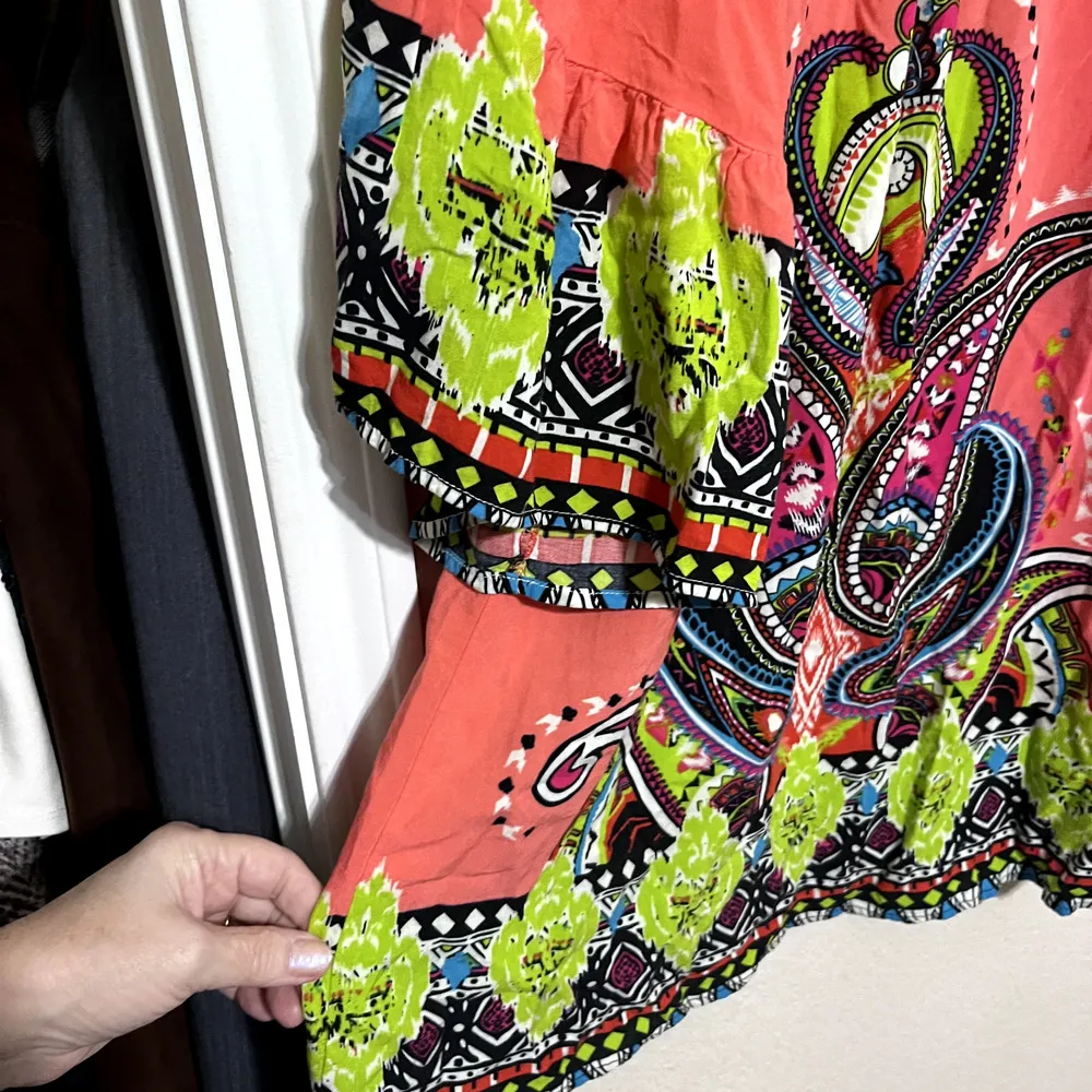 Flying Tomato Off Shoulder Mini Dress Womens sz L Floral 3/4 Bell Festival Boho - Image 4