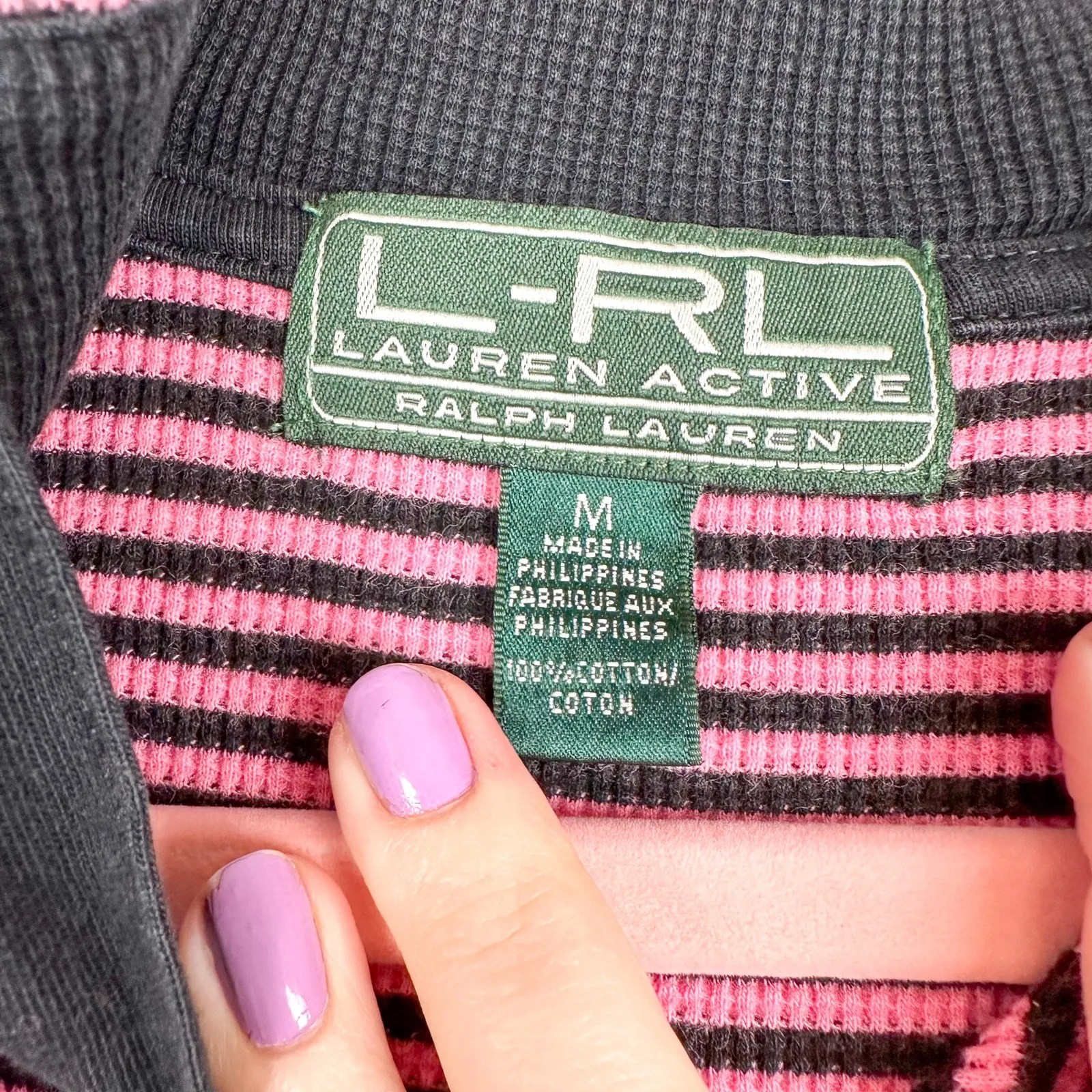 Lauren Ralph Lauren Active Quarter Zip Pullover Pink/Black Stripe - Image 5