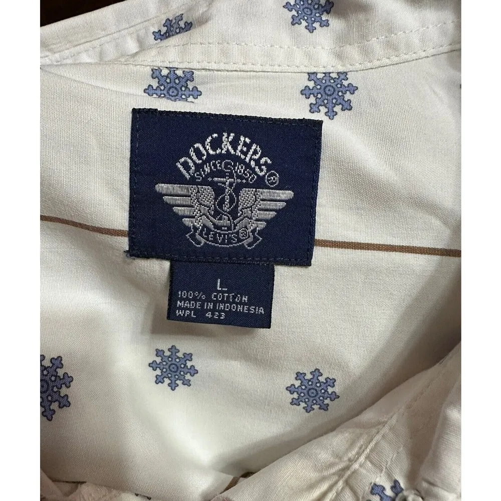 Vintage Dockers Womens Large Blue Stars Stripe Long Sleeve Shirt White Boyfriend - Image 6