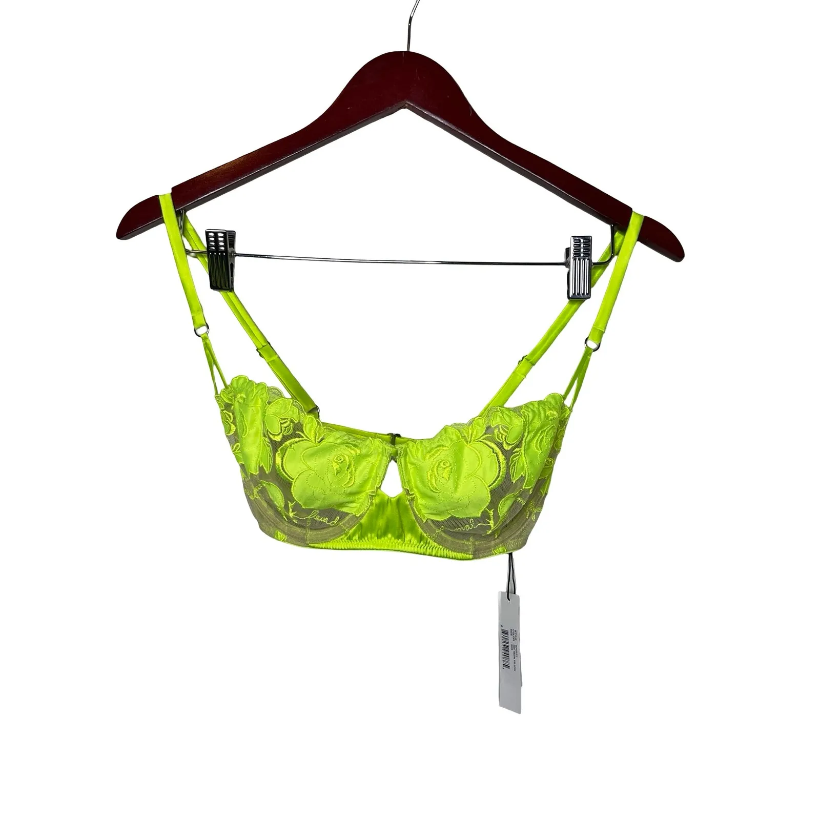 New Fleur du Mal Rose Logo Embroidery Balconette in neon green 30G Size undefined - Image 2