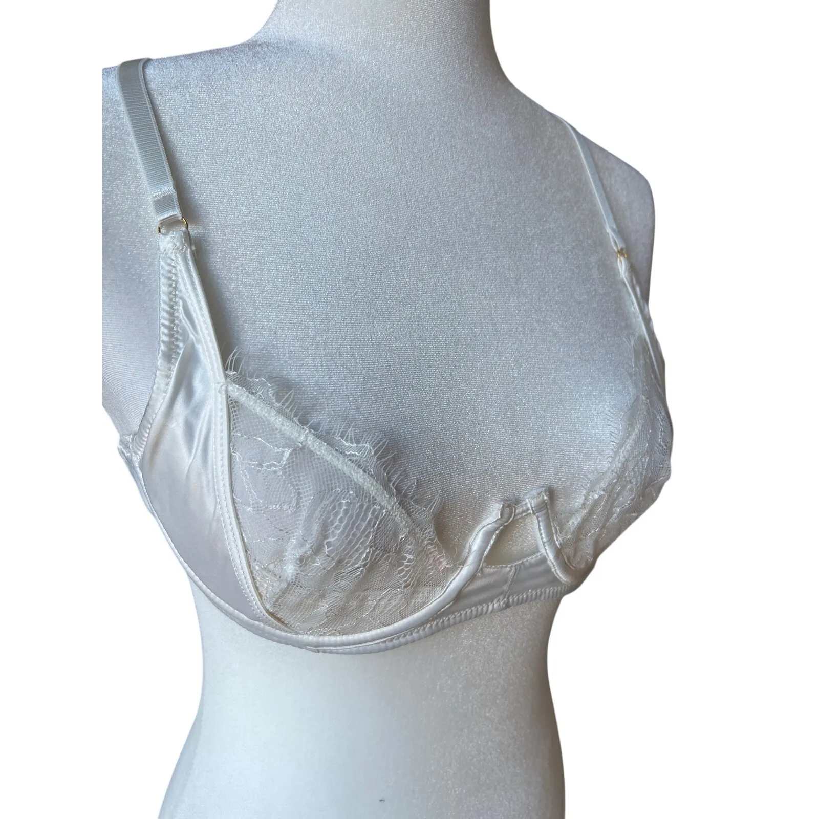 Oh La La Cheri Ivory Eyelash Plunge Bra Size S Sheer | Sexy Romantic GLAM NWOT White - Image 5