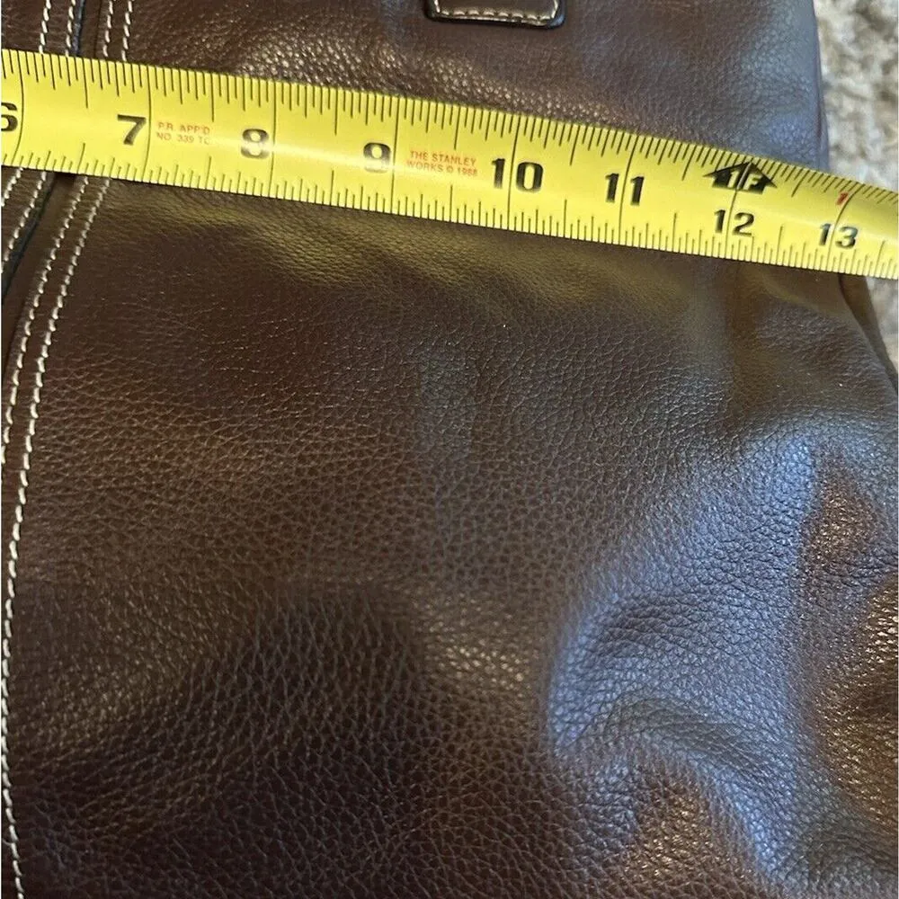 Brown Genuine Leather Purse Double Strap Snap Close Shoulder Bag Brass Hardware - Image 4