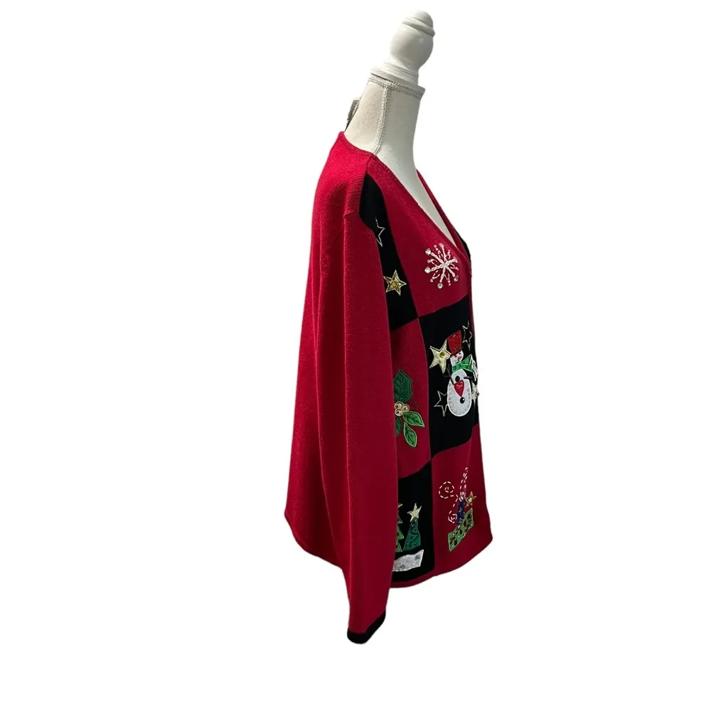 Tiara International Embellished Christmas Holiday Full Zip Cardigan Sweater - Image 2