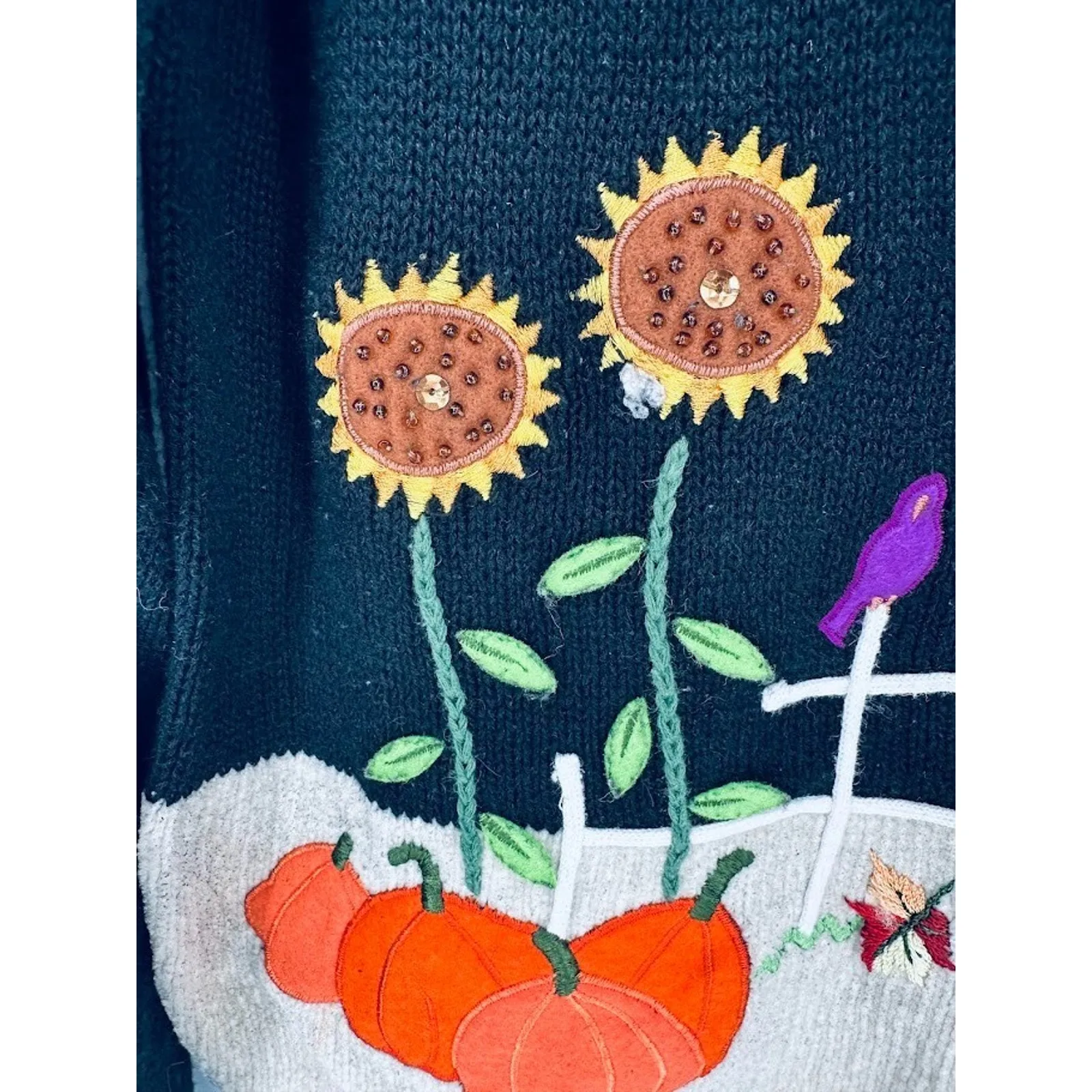 All Points Cardigan Zip Novelty Sweater Womens L Autumn Halloween Fall Pumpkin Black Size L - Image 4