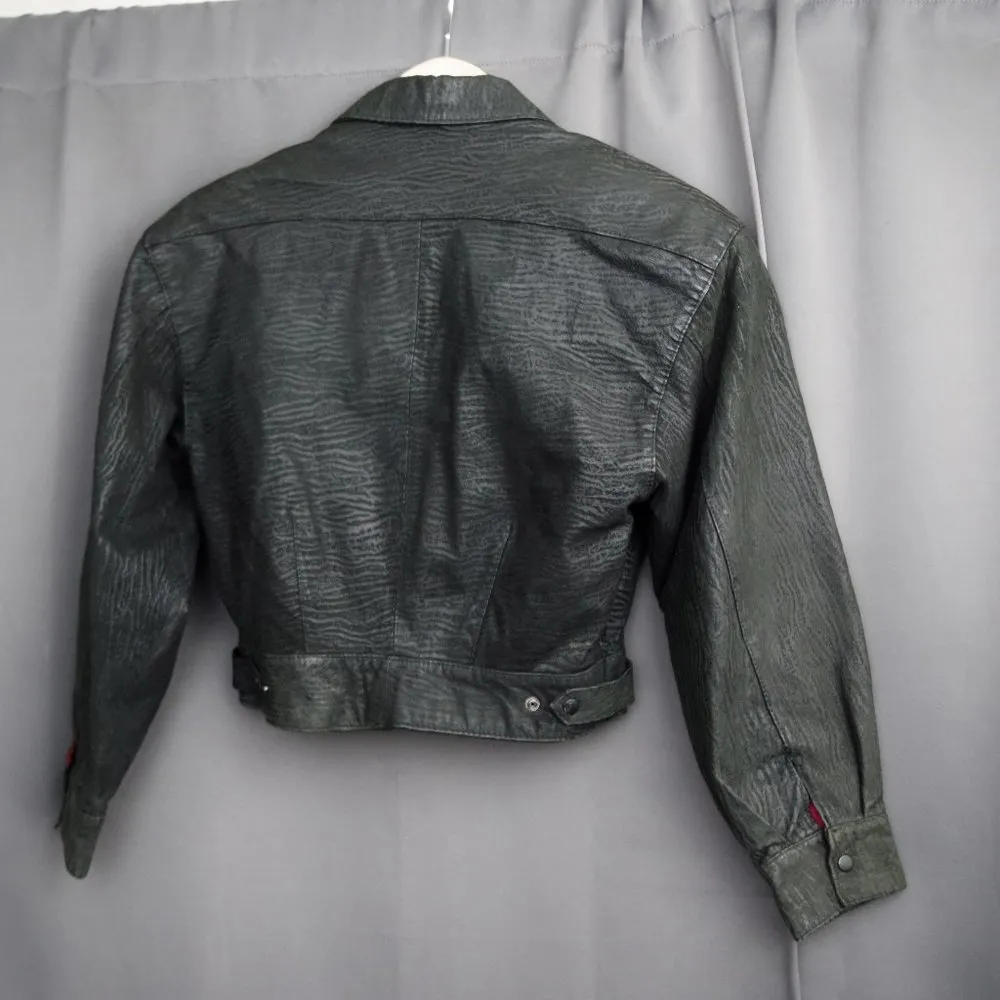 Ladies' Vintage Pelle Cuir Textured Leather Cropped Jacket Medium Black - Image 9