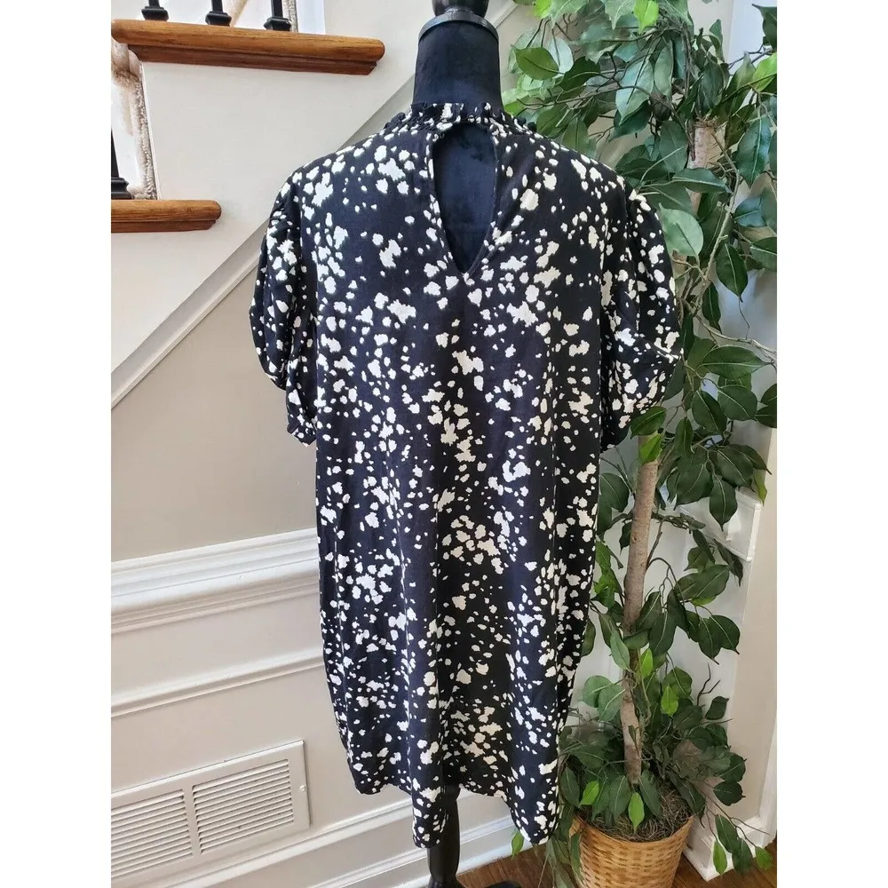 WHO WHAT WEAR Black White Speckled Short Puff Sleeve Knee Length Dress Size XL - Image 5