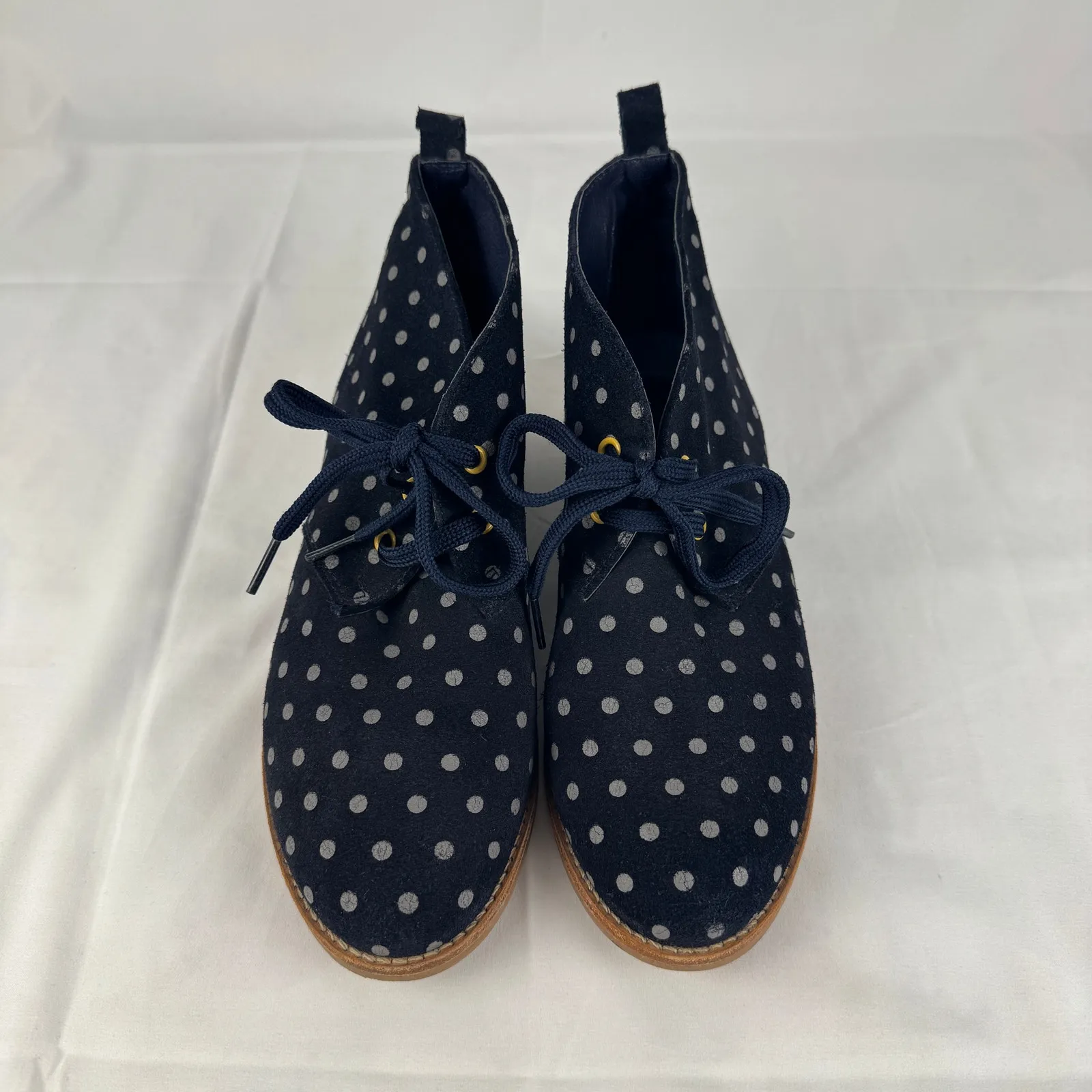 Boden Polka Dot Suede Desert Boots Women’s‎ Size 8 Navy Blue Lace Up Ankle Shoes - Image 9
