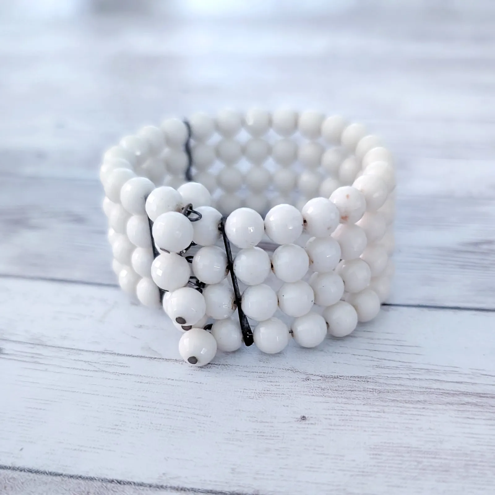 Vintage Bracelet Off White Chunky Wrap Bracelet Statement - Image 3