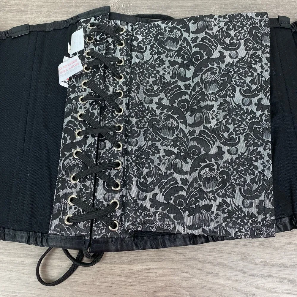 Black&Gray Paisley Brocade Lace Up Corset Sz.36 Black - Image 6
