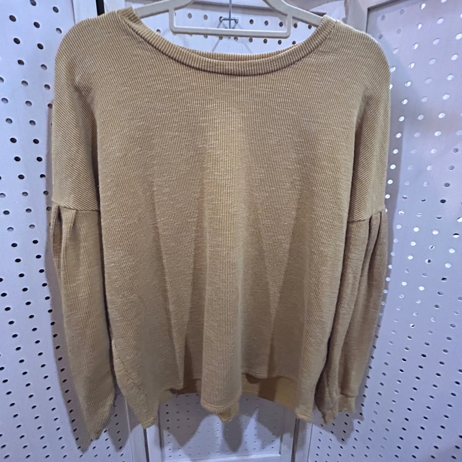 Ribbed Balloon Sleeve Top Mustard Yellow Size L Tan Size L - Image 4