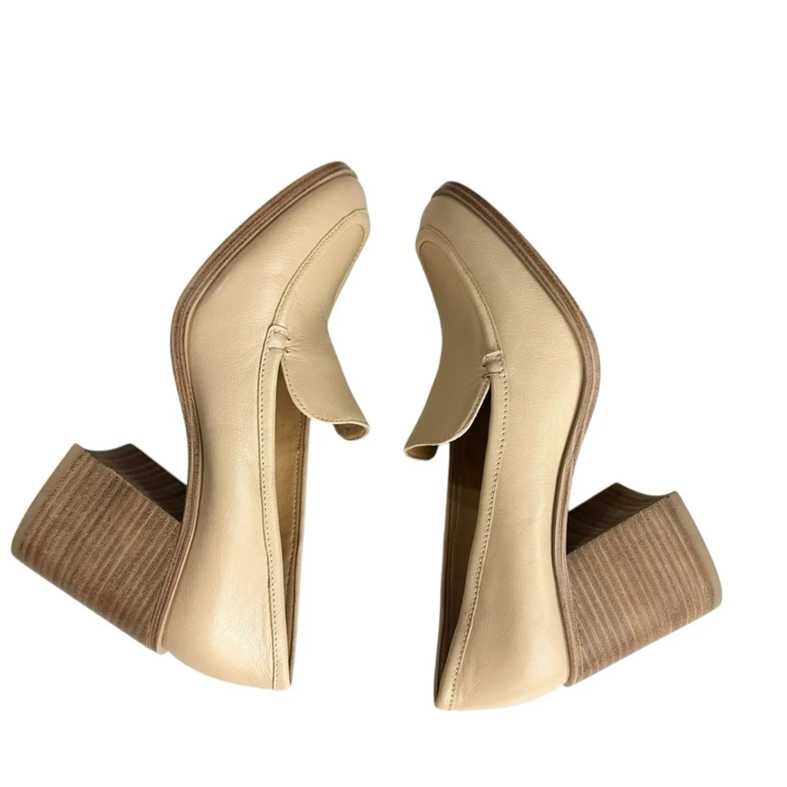 Crown Vintage Caitlun Pump Leather Cream Block Heel Loafers Size 10 Preppy - Image 12