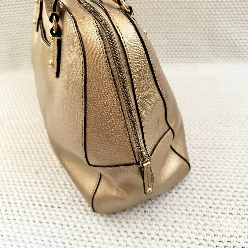 Michael Kors Cindy Gold Metallic Saffiano Leather Dome Shaped Top Handle Satchel - Image 10