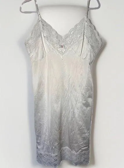 Vintage Women Slip Dress 38 Medium White Satin Lace Made In USA Indie Sleaze - Image 1