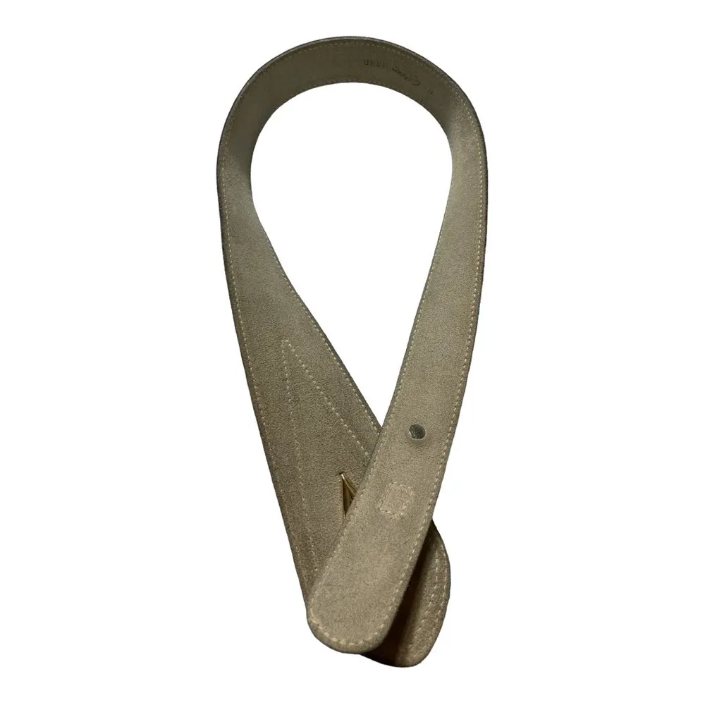 Glam Wide Gold Leather Vintage Calderon Belt with Loop Through Buckle Sz:M - Image 4