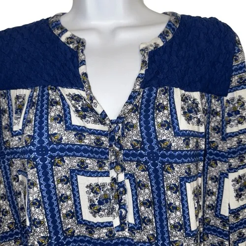 ANTHROPOLOGIE PORRIDGE Belmar Blue and‎ White Popover Blouse EUC Size XS - Image 3