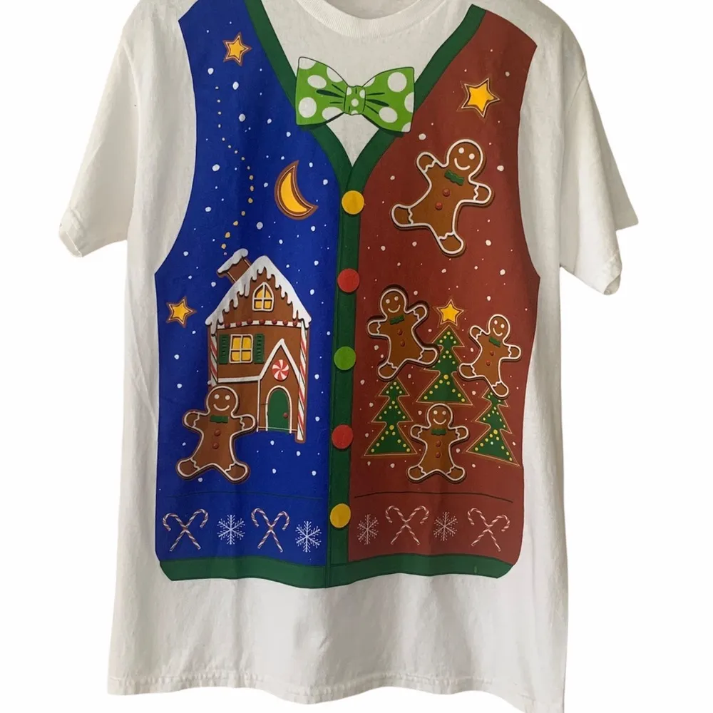 Classic Gingerbread Christmas Casual Medium Tee Sweater Vest Pattern - Image 2