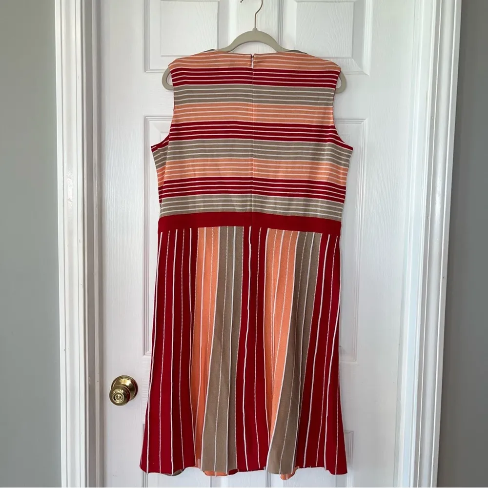 Misook Color Block Stripe Acrylic Knit Dress Women Size Medium Red Peach Tan NEW - Image 14