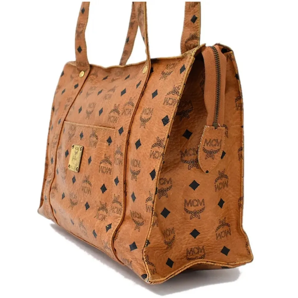 MCM Cognac Vicetos Heritage Top Zipper Closure Shoulder Bag Authentic EUC - Image 4