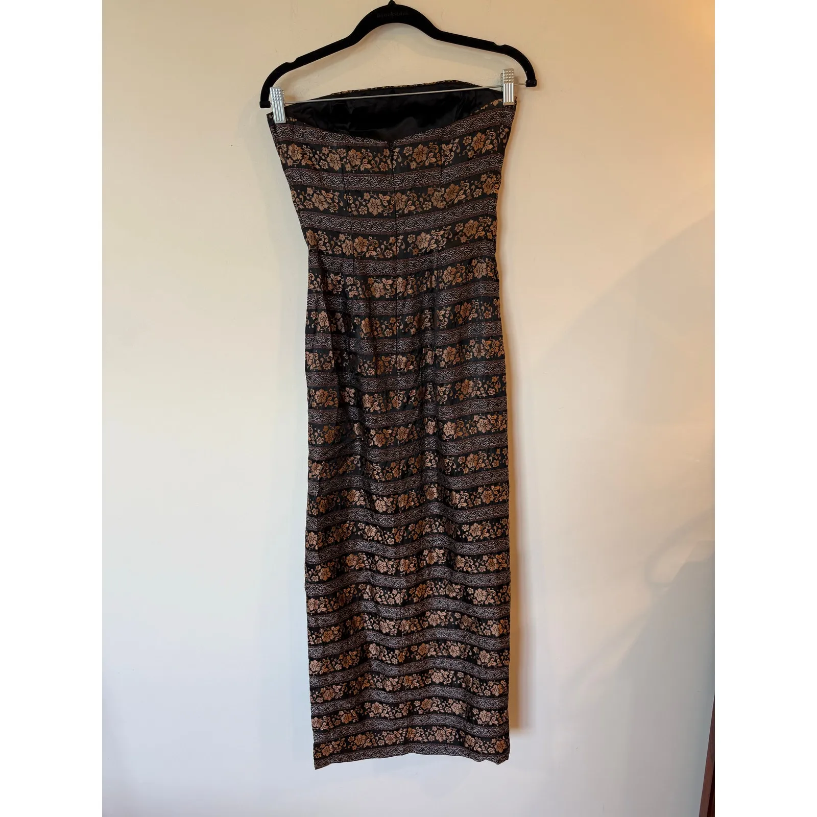 Vintage Jessica McClintock Strapless Dress 4 Black Gold Floral Brocade midi - Image 2