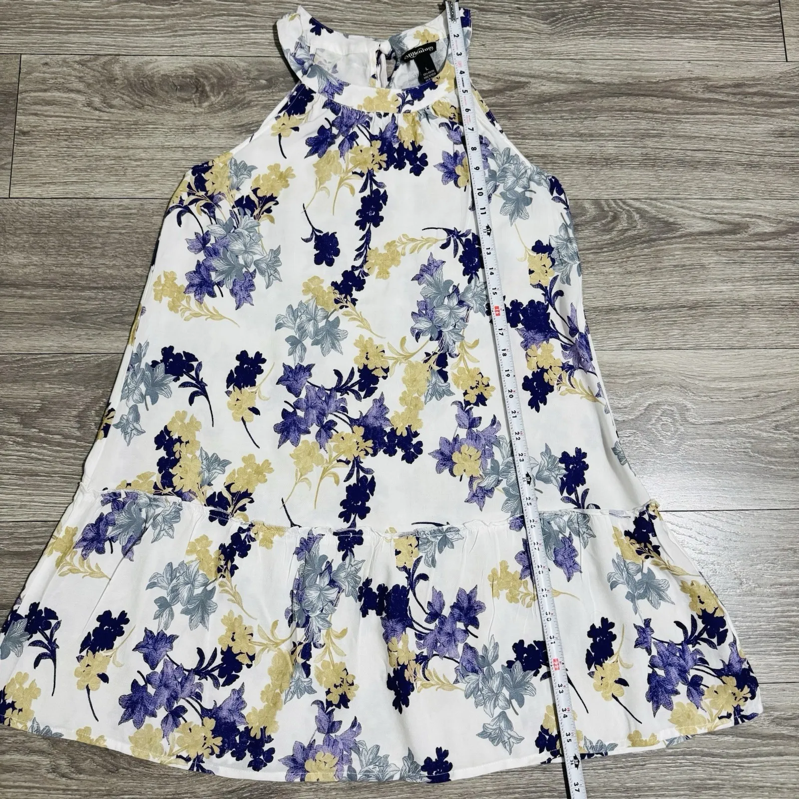 Vintage Millenium Women Halter Mini Sleeveless Sundress Purple Floral Back Tie L Size L - Image 12