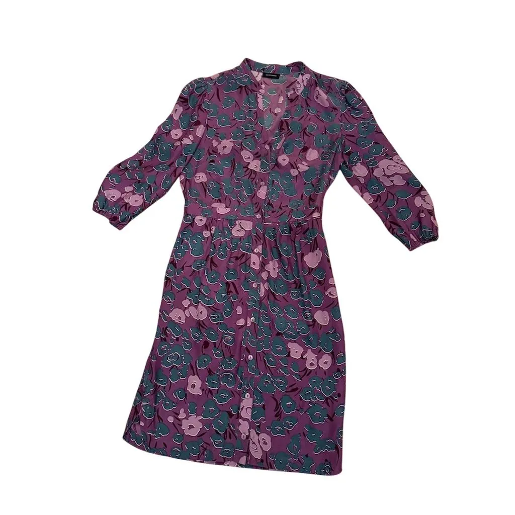 Sax Fifth Avenue Purple Floral Silk Midi Dress XS Vintage Party - Image 9