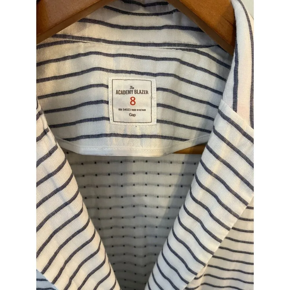 Gap The Academy Blazer Unstructured Blue/White Stripe Nautical Cotton Size 8 - Image 4