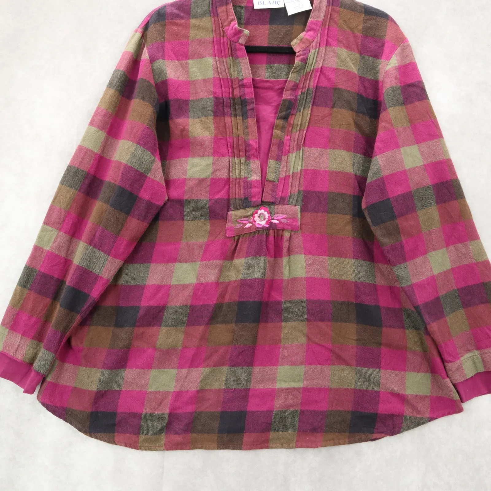 Blair Purple Flannel Plaid Floral Embroidered Western Boho Cotton Indie Large - Image 4