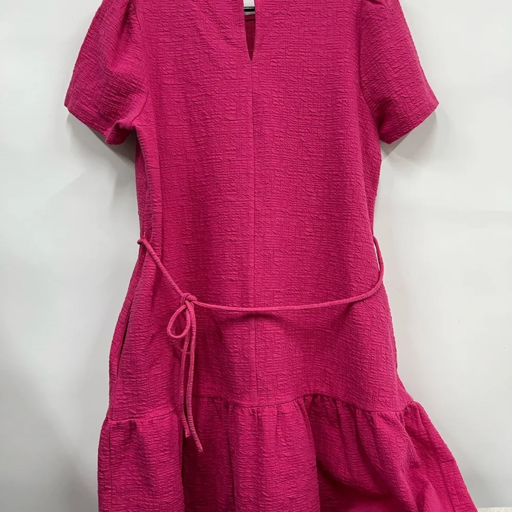 DRAPER JAMES RSVP medium Textured Gauzy Ruffle Mini Dress Pink babydoll - Image 2