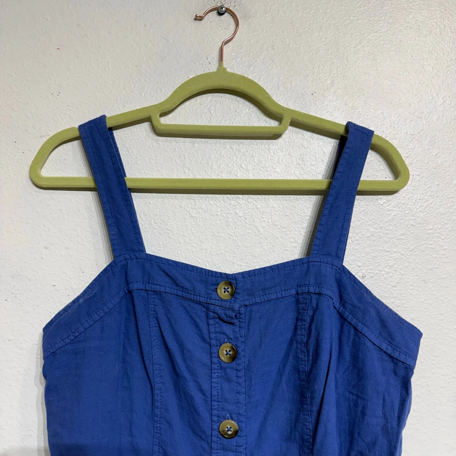 Maeve by Anthropologie Blue Button Down Linen Blend Tank Top Sz 2 - Image 3