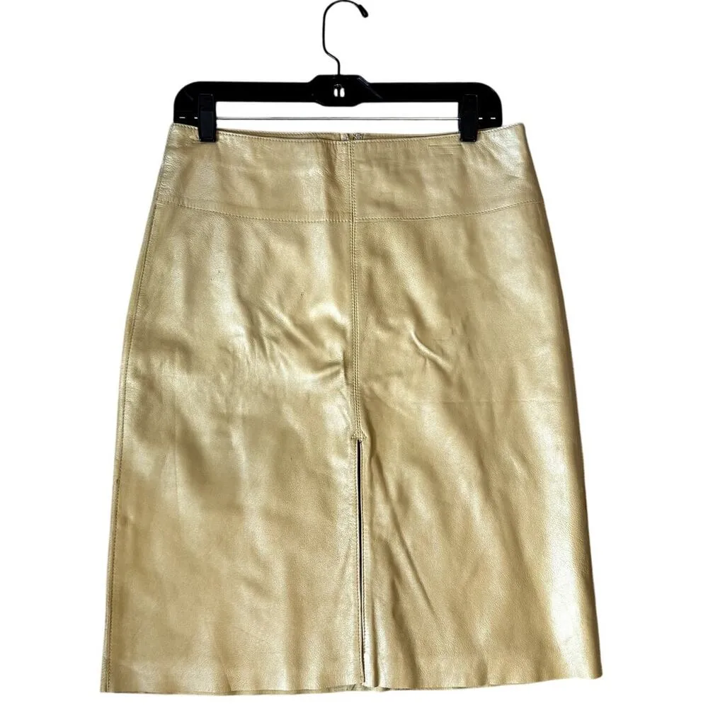 Vintage Y2K Leather Gold Yellow BEBE Knee-Length Skirt Size 8 - Image 2