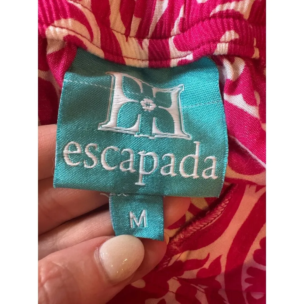 Escapada Shorts Women Medium Pink White Fleur Pull On Elastic Waist Resort Beach - Image 7