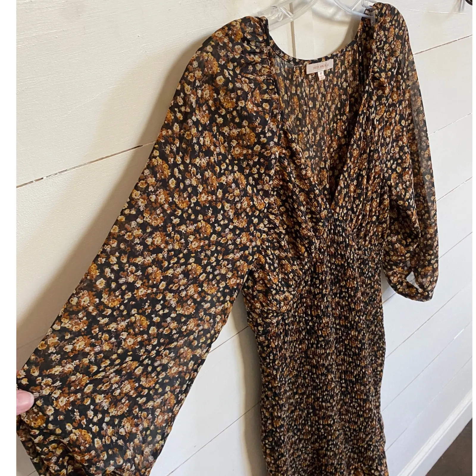 Skies are Blue Women's Ditsy Floral Brown/Black Coquette Mini Smocked Dress - M - Image 3