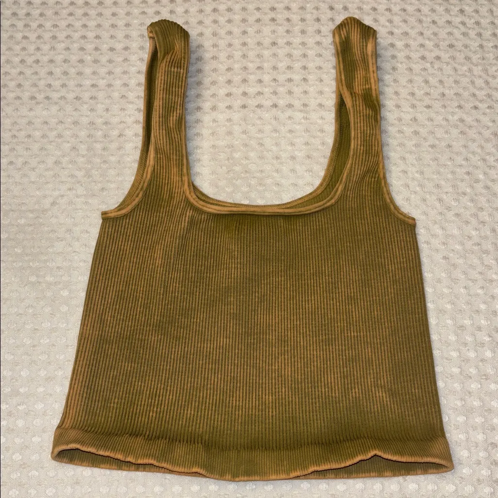 NEW! Free People HAPPINESS RUNS SQUARE NECK Ribbed Crop Top XS/S Gold Green Tan - Image 4