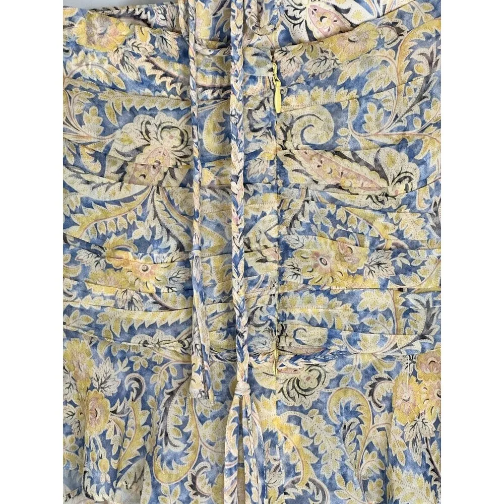 Veronica Beard Arienne Blue/Yellow Silk Gathered Halterneck Top Size 12 NWOT - Image 8