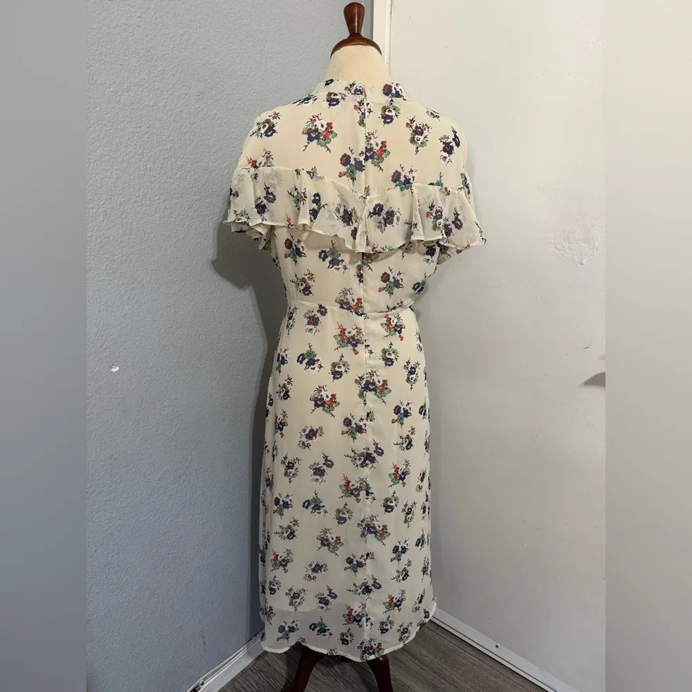 Sweet Salt Women Floral Homestead Classic Vintage Cream Lined Midi Dress Size 12 Green - Image 10