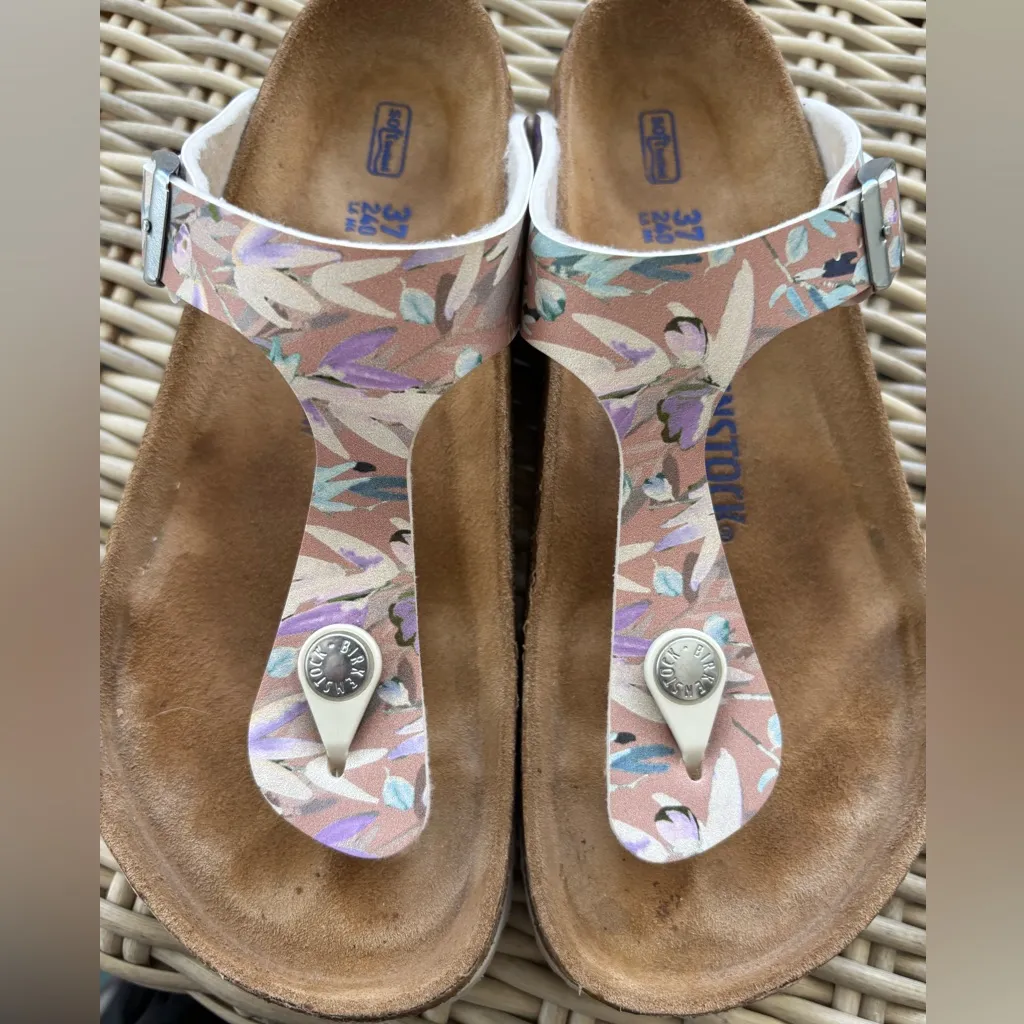 Birkenstock Gizeh Soft Footbed Floral Sandals 37 summer‎ vacation beach outdoors - Image 7