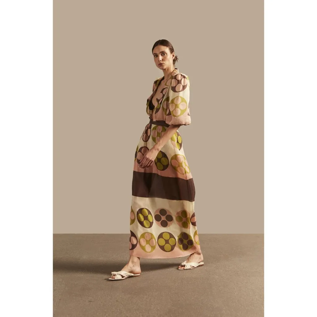 Adriana Degreas Giardino Linen Silk Long Skirt Unique Womens Size Small Brown - Image 2