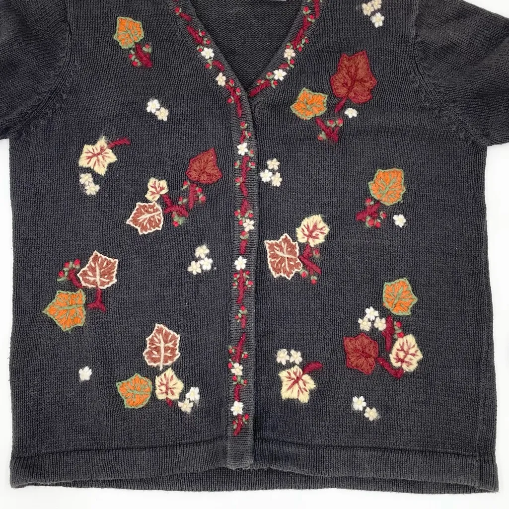 Vintage 90s Y2K Bobbie Brooks Fall Embroidered Knit Cardigan Sweater Size Small Orange - Image 4