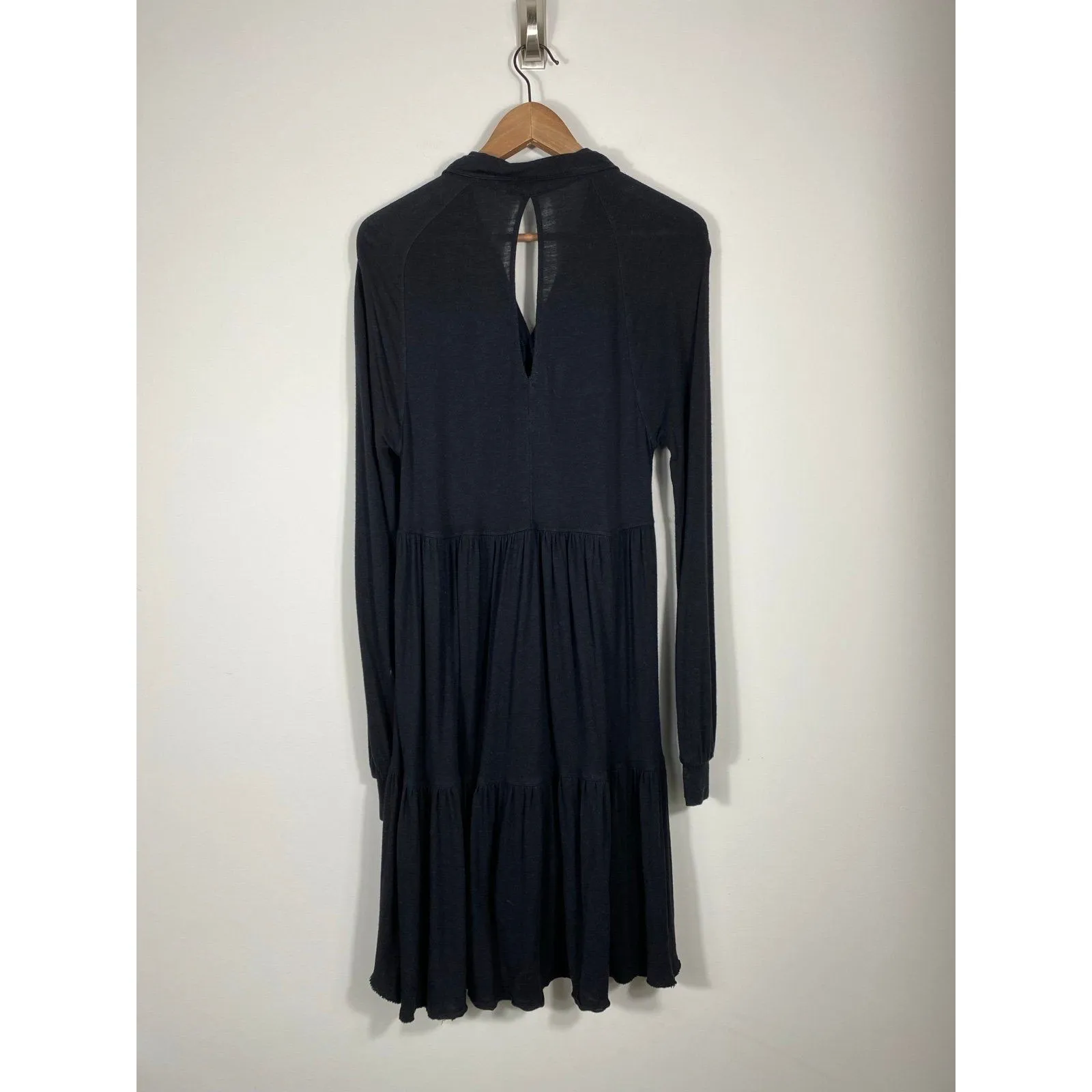 Free People Black Button Front Tiered Mini Dress Women’s Size M - Image 2