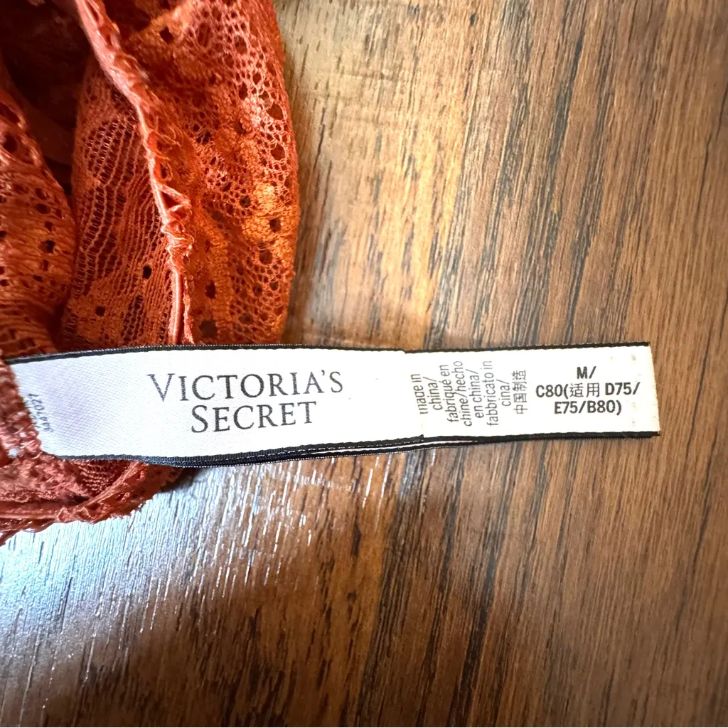 VICTORIA’S SECRET burnt orange / coral lace racerback bralette, size M - Image 5