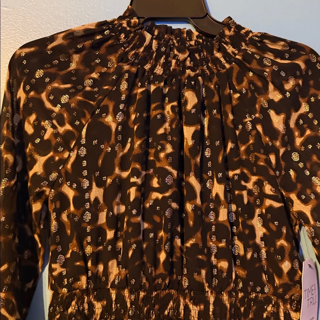 Time and Tru Black and Brown Animal Print Long Sleeve Dress Size XS - Image 6