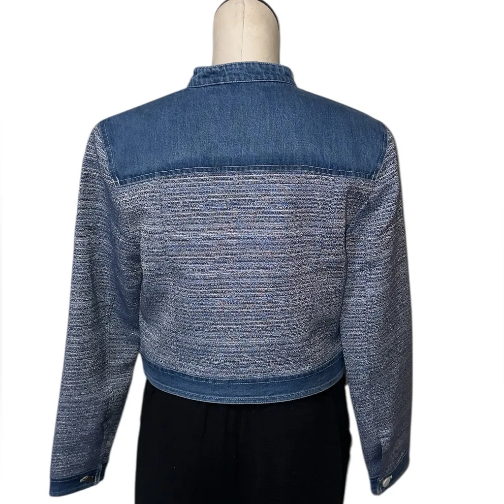 NWT $148 GUESS  Elsie Tweed and Denim Jacket Color: blue indigo tweed combo S - Image 7