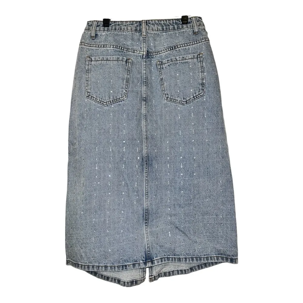 Sadie & Sage Light Blue Denim Skirt fully embellished with rhinestones Size  NWT - Image 2